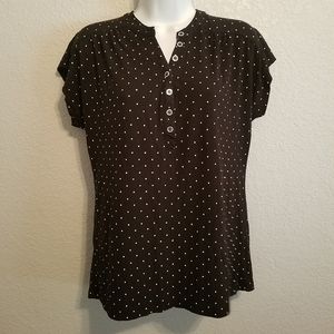Liz Claiborne Black & White Polka-Dot Button Down Top